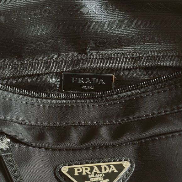 “Prada” Black Nylon Belt Bag with Triangular Logo - Picture 2 of 4